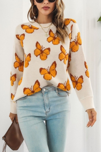 autumn new stylish 4-colors knitted butterfly jacquard slight stretch casual thin sweater