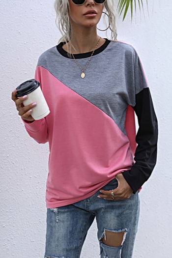 early autumn new 4 colors contrast color patchwork inelastic long sleeve crew neck loose stylish casual sweatshirt