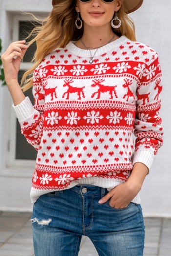 christmas new stylish 3 colors snowflake elk slight stretch knitted casual sweater