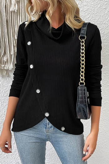 autumn & winter new knitted slight stretch long sleeve button decor irregular stylish simple all-match sweater