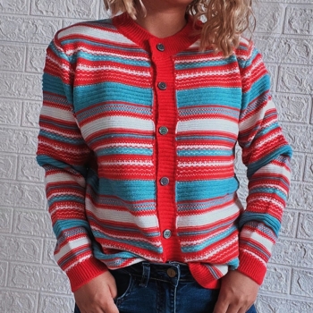 autumn & winter new 4 colors stripe knitted slight stretch single-breasted stylish all-match sweater