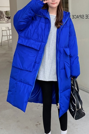 winter new 4 colors inelastic long sleeve hooded zip-up pockets stylish thicken simple overcoat
