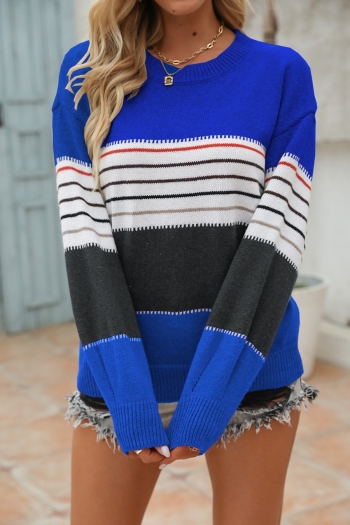 autumn new stylish 3 colors striped contrast color slight stretch knitted loose casual sweater