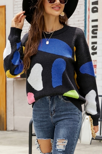 autumn new stylish contrast color slight stretch knitted loose casual sweater