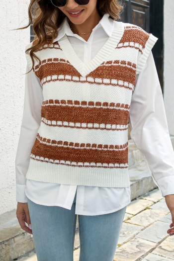 autumn new two colors stripe knitted slight stretch v-neck stylish all-match sweater vest