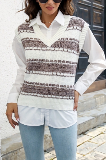autumn new stripe knitted slight stretch v-neck stylish all-match sweater vest