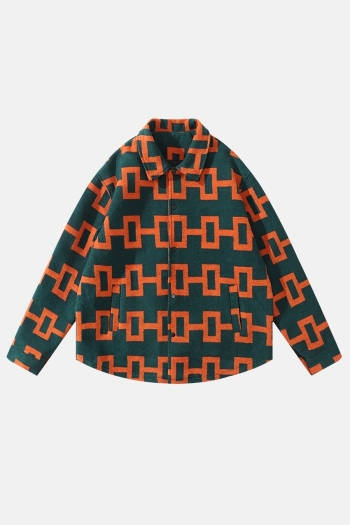 m-2xl plus size autumn & winter new geometric printing single-breasted pocket wool fabric high quality high street fashion tweed jacket(size run big)