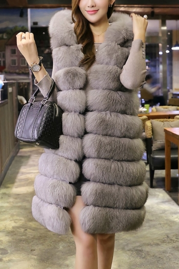 m-2xl plus size winter new stylish four colors hooded inelastic fur sleeveless casual long outerwear