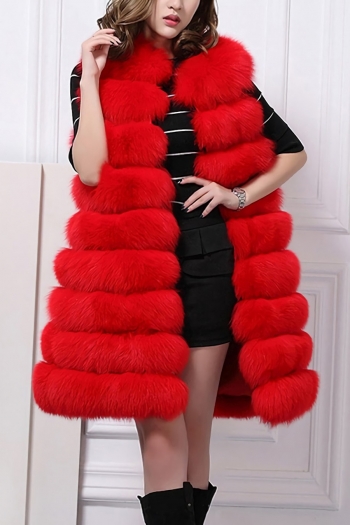 winter new stylish four colors solid color sleeveless inelastic fur plus size casual outerwear