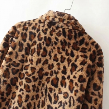 Winter new stylish leopard long sleeve button with pocket inelastic fur plus size casual long outerwear