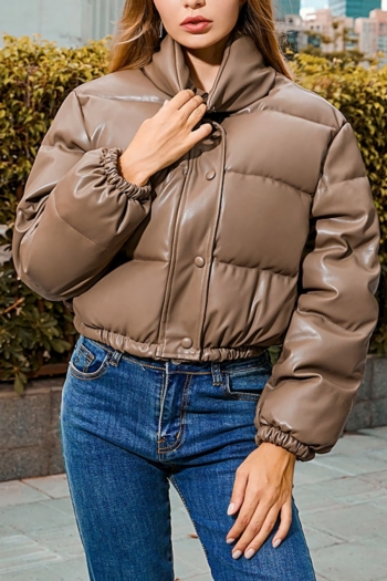winter new plus size 3 colors non-stretch pu fabric zip-up single-breasted stylish high quality leather puffer jacket