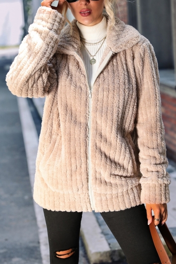 winter new 3 colors teddy fleece slight stretch turndown collar zip-up pockets stylish casual warm jacket