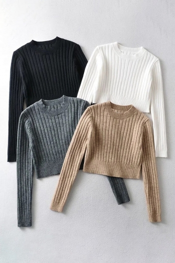 autumn new stylish 4 colors solid color slight stretch ribbed knit slim exquisite knitted sweater