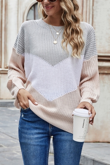 winter new 3 colors contrast color stitching slight stretch stylish casual all-match knitted sweater