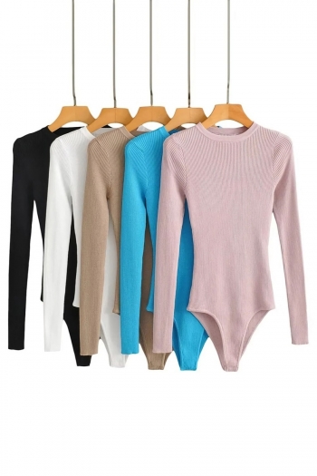 autumn new stylish 5-colors solid color slight stretch ribbed knit all-match bodysuit