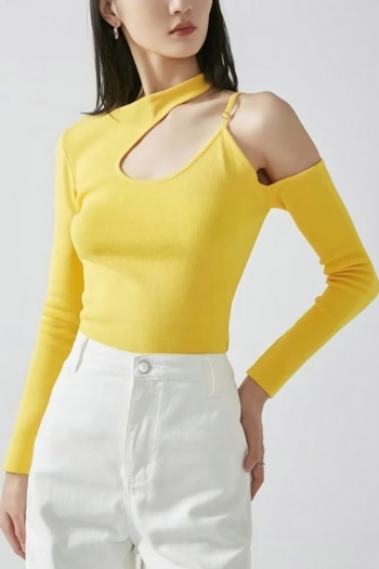autumn new 5 colors stretch knitted hollow irregular design slim stylish top