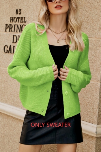autumn & winter new solid color high stretch knitted single-breasted long sleeves stylish sweater