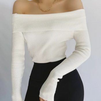 autumn new stylish 3-colors solid color simple off-shoulder slight stretch slim knitted all-match bodysuit