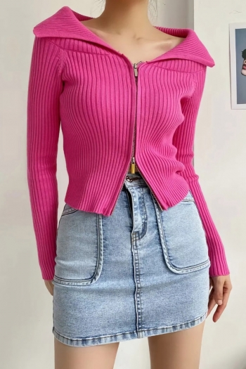 autumn new stylish 4 colors solid color two-way zip-up slight stretch casual knitted sweater(tops only)