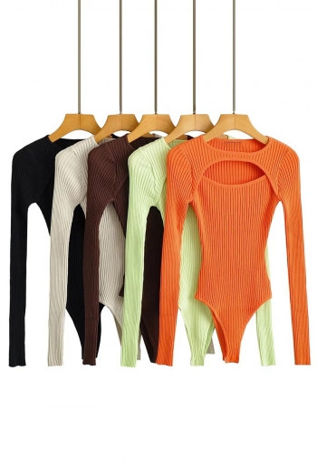 Autumn new stylish 5-colors solid color slight stretch hollow knitted all-match bodysuit
