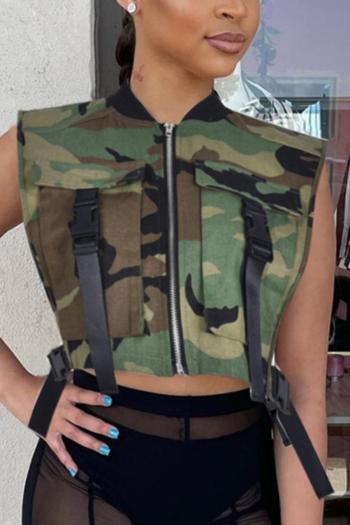 sexy xs-xl non stretch camouflage printing adjustable buckle crop jacket