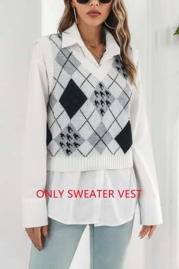 autumn new diamond knitted slight stretch v-neck stylish casual all-match sweater vest(only sweater vest)