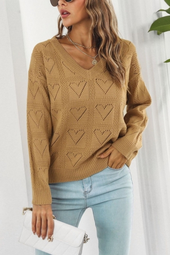 autumn & winter new 3 colors heart pattern knitted slight stretch v-neck stylish all-match sweater