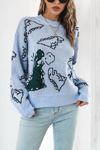 winter new two colors cartoon dinosaur jacquard slight stretch stylish all-match sweater