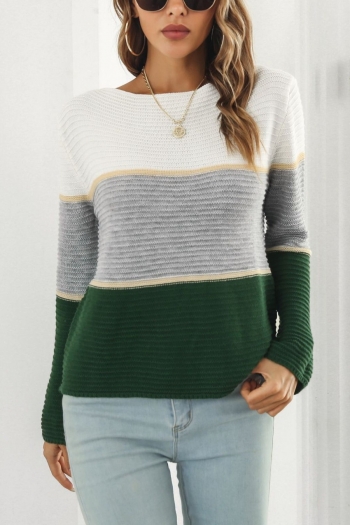 winter new 3 colors contrast color knitted slight stretch boat-neck casual simple sweater