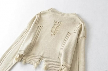 Autumn new 5 colors slight stretch ripped stylish all-match crop knitted sweater