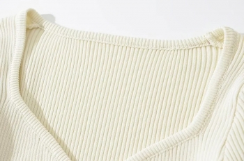 Autumn new 4 colors ribbed knit slight stretch v-neck long sleeve stylish slim all-match top