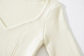 Autumn new 4 colors ribbed knit slight stretch v-neck long sleeve stylish slim all-match top