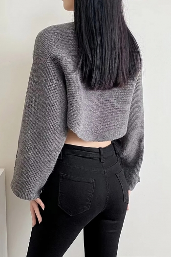 Autumn new 3 colors slight stretch long sleeve irregular stylish exquisite crop knitted sweater(without underwear)