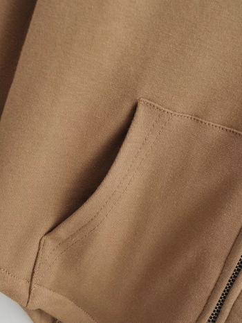 Autumn new 4 colors slight stretch hooded zip-up pocket arc hem stylish all-match sweatshirt