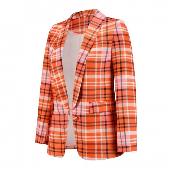 Autumn new plus size 4 colors contrast color plaid printing slight stretch long sleeve button pocket stylish high quality all-match blazer