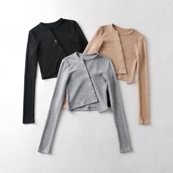 Autumn new three colors slight stretch oblique single-breasted long sleeve exquisite slim knitted top