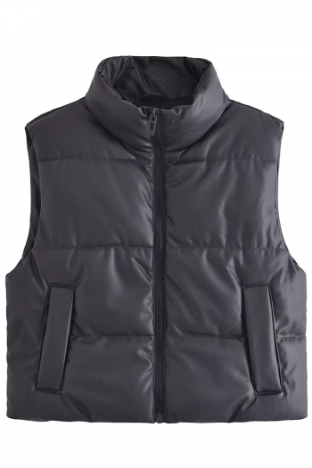 xs-l winter new solid color non-stretch pocket zip-up stylish pu cotton vest jacket