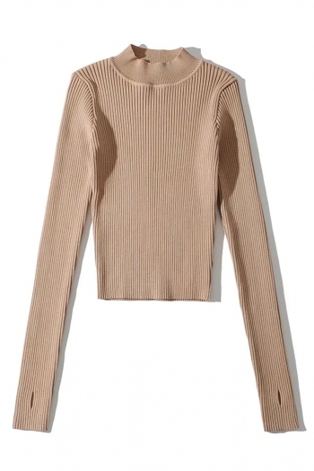 autumn new 5 colors ribbed knit stretch long sleeve thumb hole stylish slim all-match top