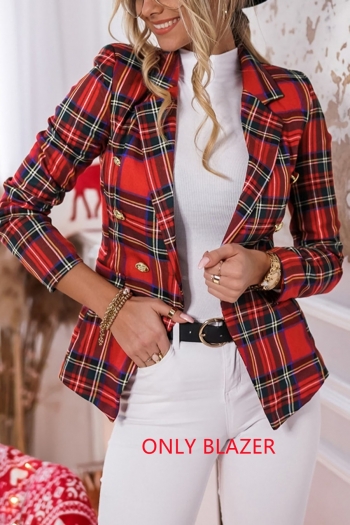 autumn new plus size 4 colors plaid printing slight stretch shoulder padded suit collar pocket button stylish office lady style high quality blazer(only blazer)
