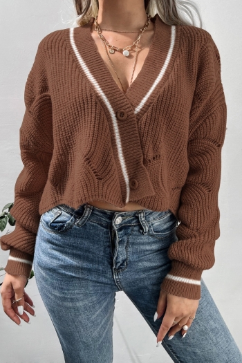 autumn & winter new 5 colors knitted patchwork slight stretch single breasted crochet holes stylish sexy sweater