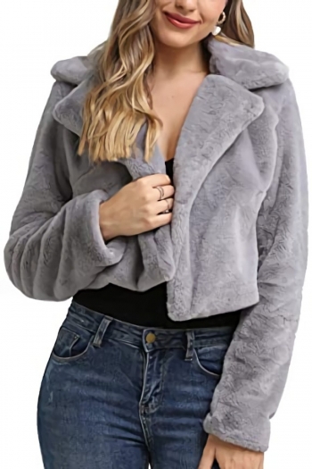 winter new stylish eight colors solid color lapel long sleeve plush inelastic casual fur coat