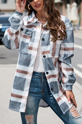autumn new stylish single breasted pocket plus size plaid printing non-stretch loose casual jacket