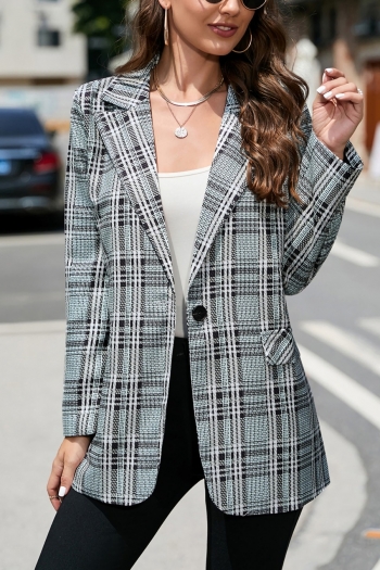autumn new stylish plaid printing non-stretch single breasted plus size casual blazer(without pocket)