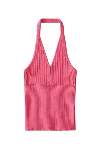 summer 5 colors slight stretch halter-neck metal hook buckle sexy all-match crop knitted tank top