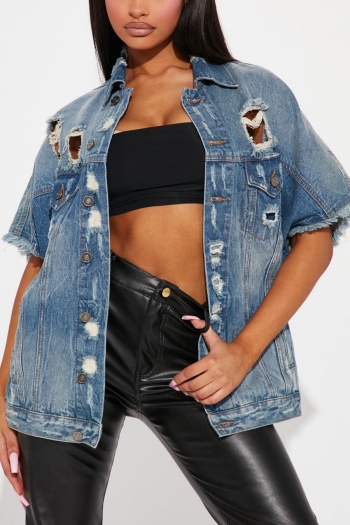 s-3xl early autumn new plus size slight stretch single-breasted hole pocket stylish personality high quality all-match denim jacket(without underwear)