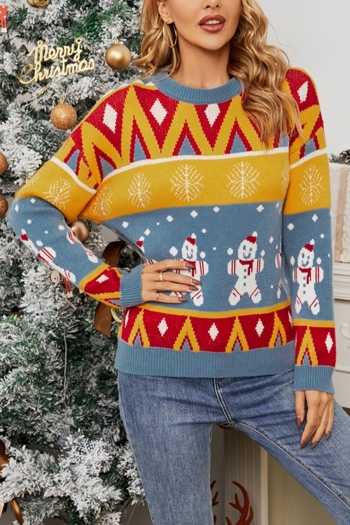 christmas style winter new two colors snowman and snowflake jacquard stylish all-match knitted sweater