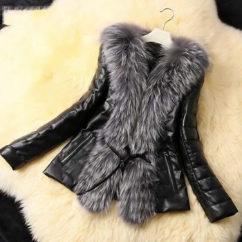 s-3xl winter plus size pu slight stretch long sleeve zip-up pocket lace-up stylish warm high quality fur jacket(size run small)