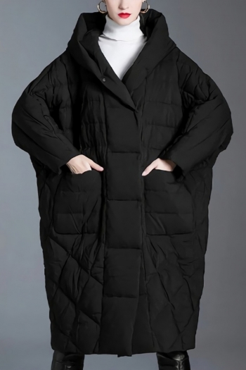 winter pure color non-stretch hooded single-breasted pocket loose stylish high quality down jacket
