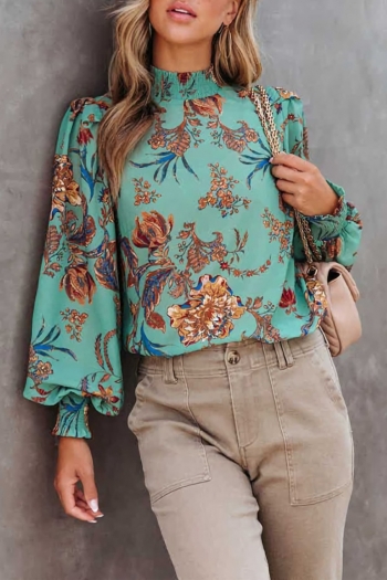 s-2xl plus size autumn new 4 colors non-stretch flower batch printing button hollow loose stylish blouse
