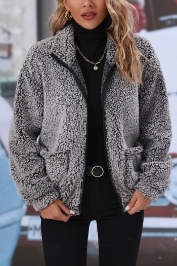 winter new teddy fleece slight stretch zip-up pocket stylish casual all-match warm jacket